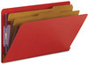 A Picture of product SMD-29783 Smead™ End Tab Colored Pressboard Classification Folders with SafeSHIELD® Coated Fasteners Six 2" Expansion, 2 Dividers, Legal Size, Bright Red, 10/Box