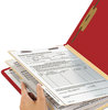 A Picture of product SMD-14003 Smead™ Colored Top Tab Classification Folders with SafeSHIELD® Coated Fasteners Six 2" Expansion, 2 Dividers, Letter Size, Red Exterior, 10/Box