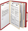 A Picture of product SMD-14003 Smead™ Colored Top Tab Classification Folders with SafeSHIELD® Coated Fasteners Six 2" Expansion, 2 Dividers, Letter Size, Red Exterior, 10/Box