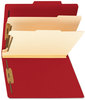 A Picture of product SMD-14003 Smead™ Colored Top Tab Classification Folders with SafeSHIELD® Coated Fasteners Six 2" Expansion, 2 Dividers, Letter Size, Red Exterior, 10/Box