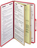 A Picture of product SMD-19031 Smead™ Six-Section Colored Pressboard Top Tab Classification Folders with SafeSHIELD® Coated Fasteners Six 2 Dividers, Legal Size, Bright Red, 10/Box