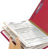 A Picture of product SMD-19031 Smead™ Six-Section Colored Pressboard Top Tab Classification Folders with SafeSHIELD® Coated Fasteners Six 2 Dividers, Legal Size, Bright Red, 10/Box