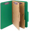 A Picture of product SMD-19083 Smead™ Six-Section Pressboard Top Tab Pocket-Style Classification Folders with SafeSHIELD® Coated Fasteners 6-Section Pocket 6 2 Dividers, Legal Size, Green, 10/Box