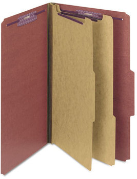 Smead™ Pressboard Classification Folders with SafeSHIELD® Coated Fasteners Six 2/5-Cut Tabs, 2 Dividers, Legal Size, Red, 10/Box