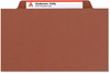 A Picture of product SMD-19075 Smead™ Pressboard Classification Folders with SafeSHIELD® Coated Fasteners Six 2/5-Cut Tabs, 2 Dividers, Legal Size, Red, 10/Box