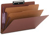 A Picture of product SMD-19230 Smead™ Pressboard Classification Folders with SafeSHIELD® Coated Fasteners Six 1/3-Cut Tabs, 2 Dividers, Legal Size, Red, 10/Box