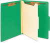 A Picture of product SMD-13702 Smead™ Colored Top Tab Classification Folders with SafeSHIELD® Coated Fasteners Four 2" Expansion, 1 Divider, Letter Size, Green Exterior, 10/Box