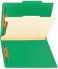 A Picture of product SMD-13702 Smead™ Colored Top Tab Classification Folders with SafeSHIELD® Coated Fasteners Four 2" Expansion, 1 Divider, Letter Size, Green Exterior, 10/Box