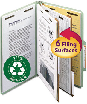 Smead™ 100% Recycled Pressboard Classification Folders 2" Expansion, 2 Dividers, 6 Fasteners, Legal Size, Gray-Green, 10/Box