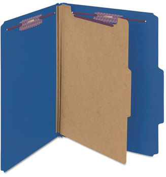 Smead™ Four-Section Colored Pressboard Top Tab Classification Folders with SafeSHIELD® Coated Fasteners Four 1 Divider, Letter Size, Dark Blue, 10/Box