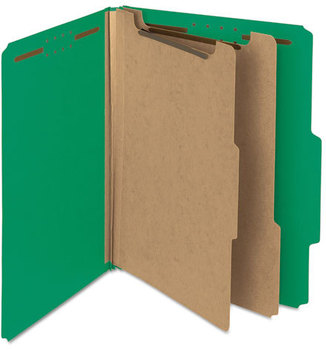 Smead™ 100% Recycled Pressboard Classification Folders 2" Expansion, 2 Dividers, 6 Fasteners, Letter Size, Green Exterior, 10/Box