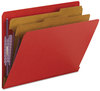 A Picture of product SMD-26783 Smead™ End Tab Colored Pressboard Classification Folders with SafeSHIELD® Coated Fasteners Six 2" Expansion, 2 Dividers, Letter Size, Bright Red, 10/BX