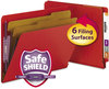 A Picture of product SMD-26783 Smead™ End Tab Colored Pressboard Classification Folders with SafeSHIELD® Coated Fasteners Six 2" Expansion, 2 Dividers, Letter Size, Bright Red, 10/BX