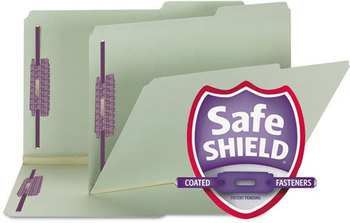 Smead™ Expanding Recycled Pressboard Fastener Folders with SafeSHIELD® Coated Fasteners Two 2/5-Cut: Right, 2" Expansion, Legal Size, Gray-Green, 25/Box