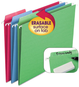 Smead™ Erasable FasTab® Hanging Folders Letter Size, 1/3-Cut Tabs, Assorted Colors, 18/Box