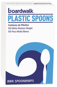 Boardwalk® Mediumweight Polystyrene Cutlery,  Teaspoon, White, 10 Boxes of 100/Carton