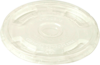 A Picture of product WCC-CPLCS12 Biodegradable Ingeo™ Lid. Fits 10 oz. to 24 oz. Cold Cups. Flat Lid with Straw Hole. 100 Lids/Sleeve, 10 Sleeves/Case.